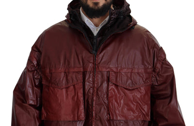 Dolce & Gabbana Bordeauxfarbene Baumwolljacke mit Kapuze und Reißverschluss