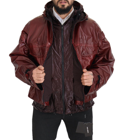 Dolce & Gabbana Bordeauxfarbene Baumwolljacke mit Kapuze und Reißverschluss
