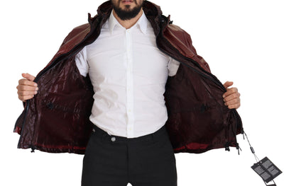 Dolce & Gabbana Bordeauxfarbene Baumwolljacke mit Kapuze und Reißverschluss