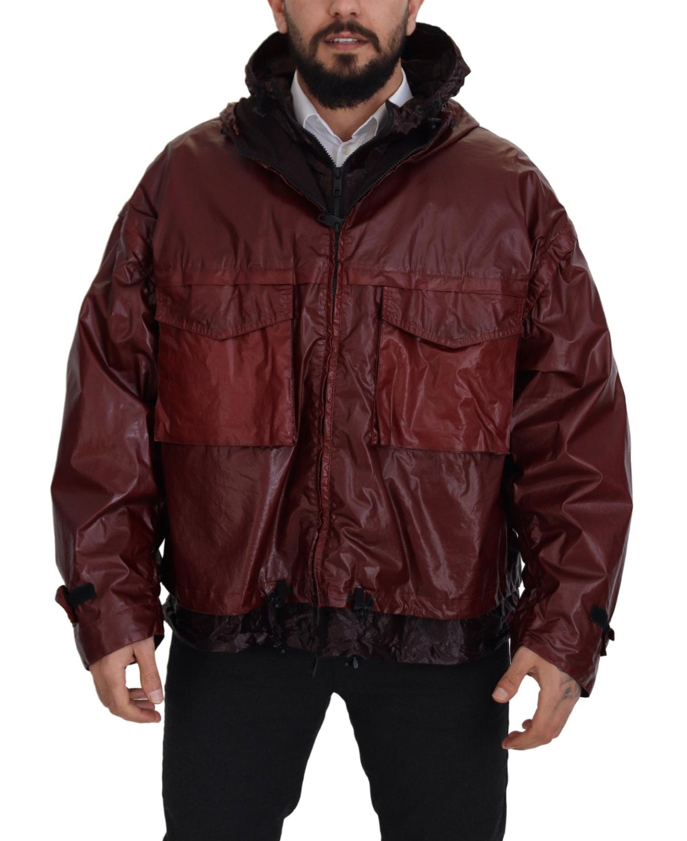 Dolce & Gabbana Bordeauxfarbene Baumwolljacke mit Kapuze und Reißverschluss