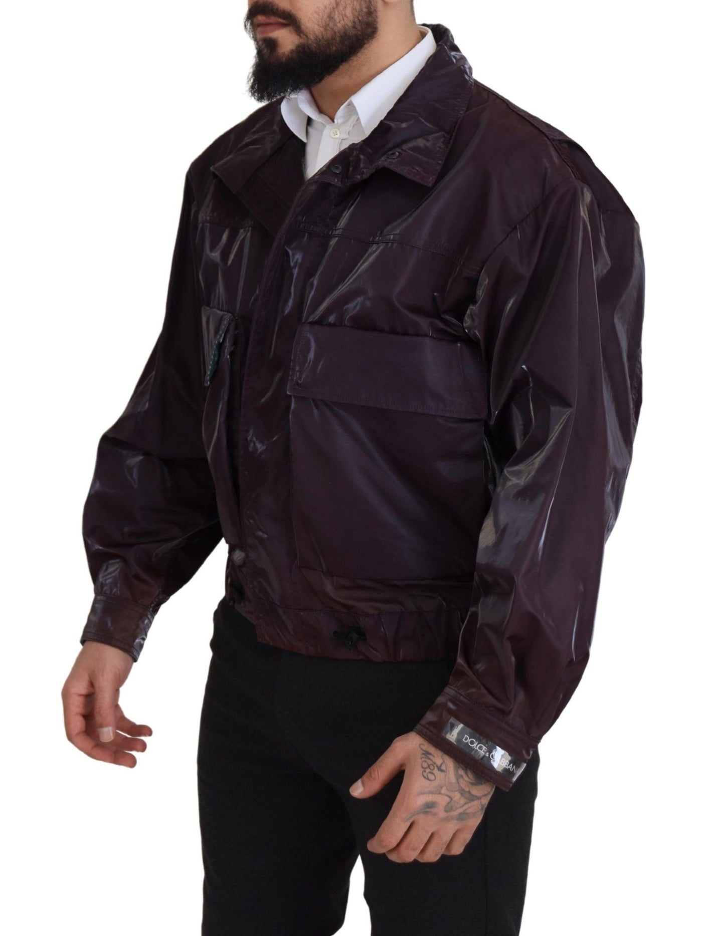 Dolce & Gabbana Lila Nylon Bikermantel Jacke mit Kragen