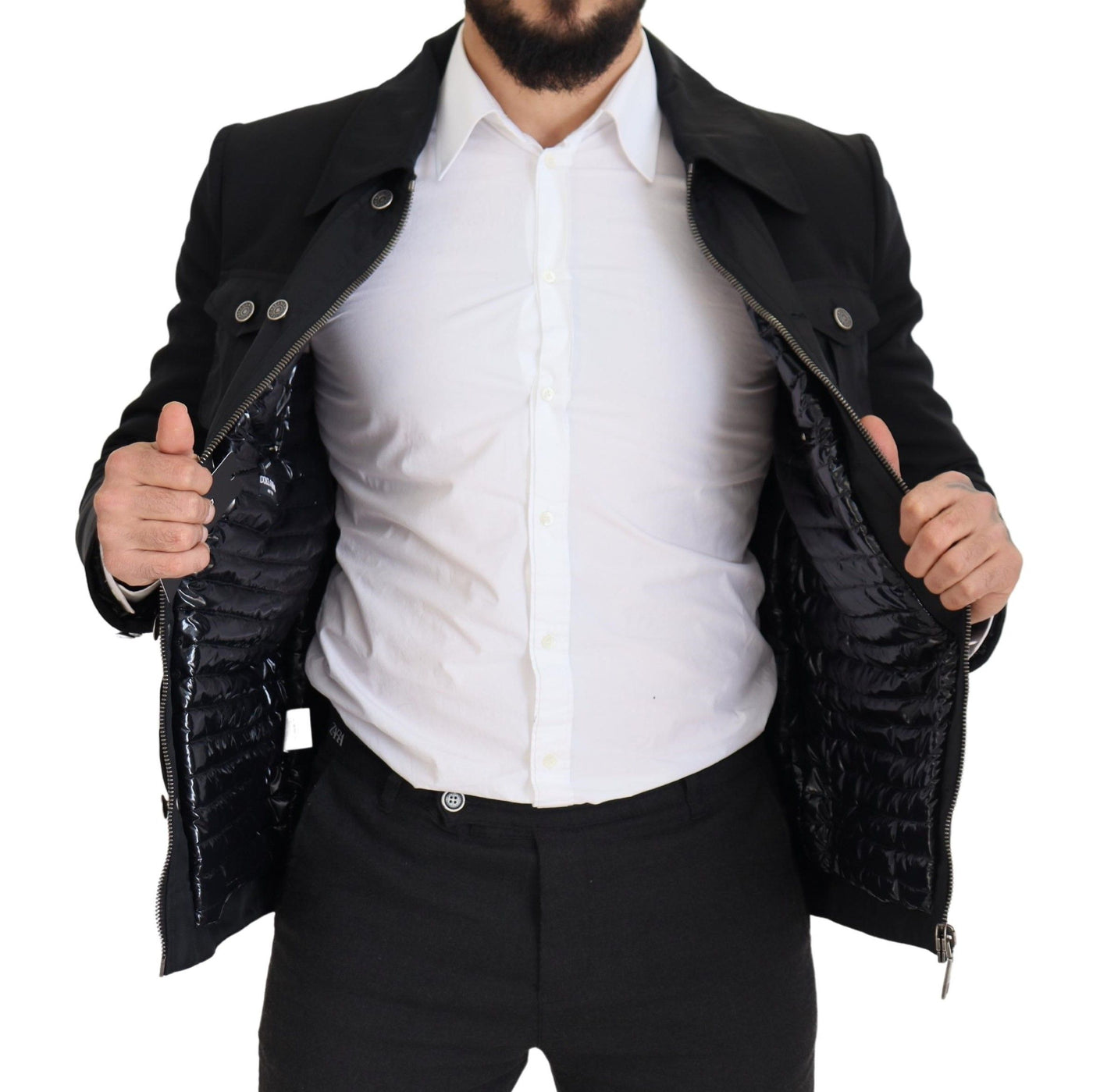 Dolce & Gabbana Schwarze Jacke mit durchgehendem Reißverschluss und Kragen aus Wolle