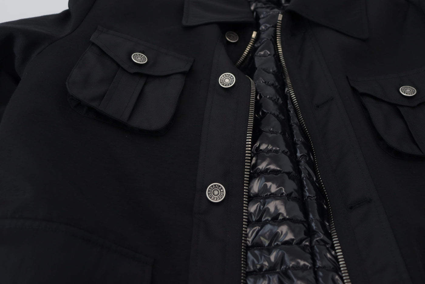 Dolce & Gabbana Schwarze Jacke mit durchgehendem Reißverschluss und Kragen aus Wolle