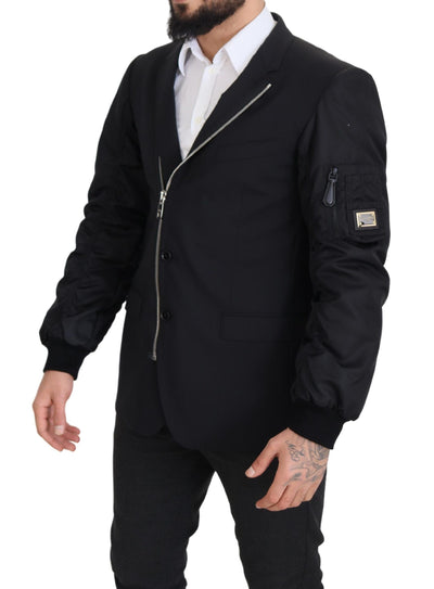 Dolce & Gabbana Schwarze Jacke mit langen Ärmeln und durchgehendem Reißverschluss aus Wolle