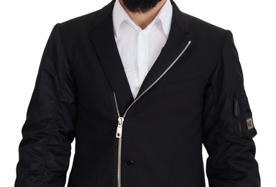Dolce & Gabbana Schwarze Jacke mit langen Ärmeln und durchgehendem Reißverschluss aus Wolle