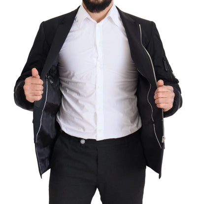 Dolce & Gabbana Schwarze Jacke mit langen Ärmeln und durchgehendem Reißverschluss aus Wolle
