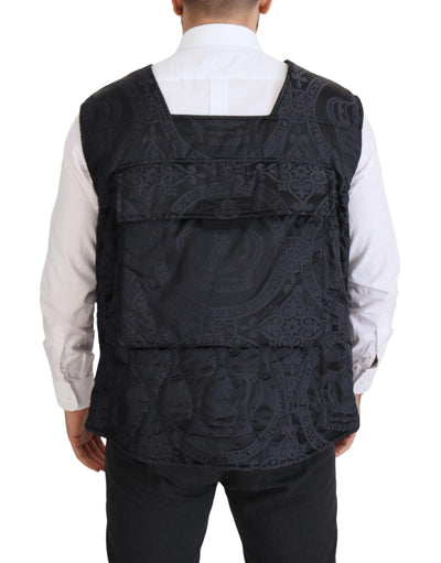 Dolce & Gabbana Schwarze ärmellose Jacke aus Nylon mit Reißverschluss