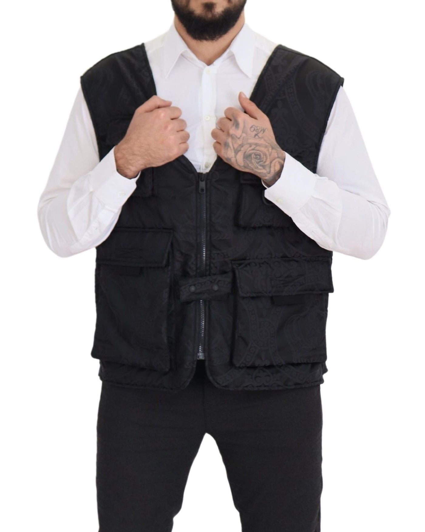 Dolce & Gabbana Schwarze ärmellose Jacke aus Nylon mit Reißverschluss