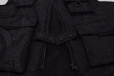 Dolce & Gabbana Schwarze ärmellose Jacke aus Nylon mit Reißverschluss