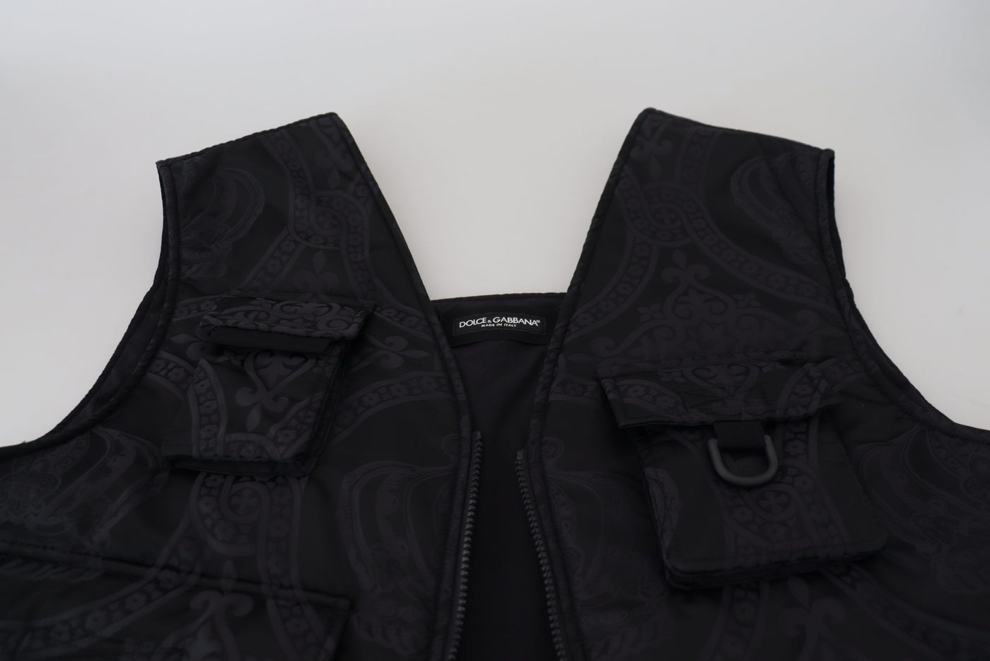 Dolce & Gabbana Schwarze ärmellose Jacke aus Nylon mit Reißverschluss