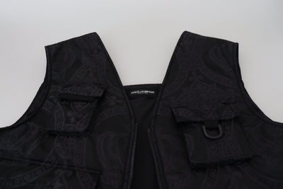 Dolce & Gabbana Schwarze ärmellose Jacke aus Nylon mit Reißverschluss