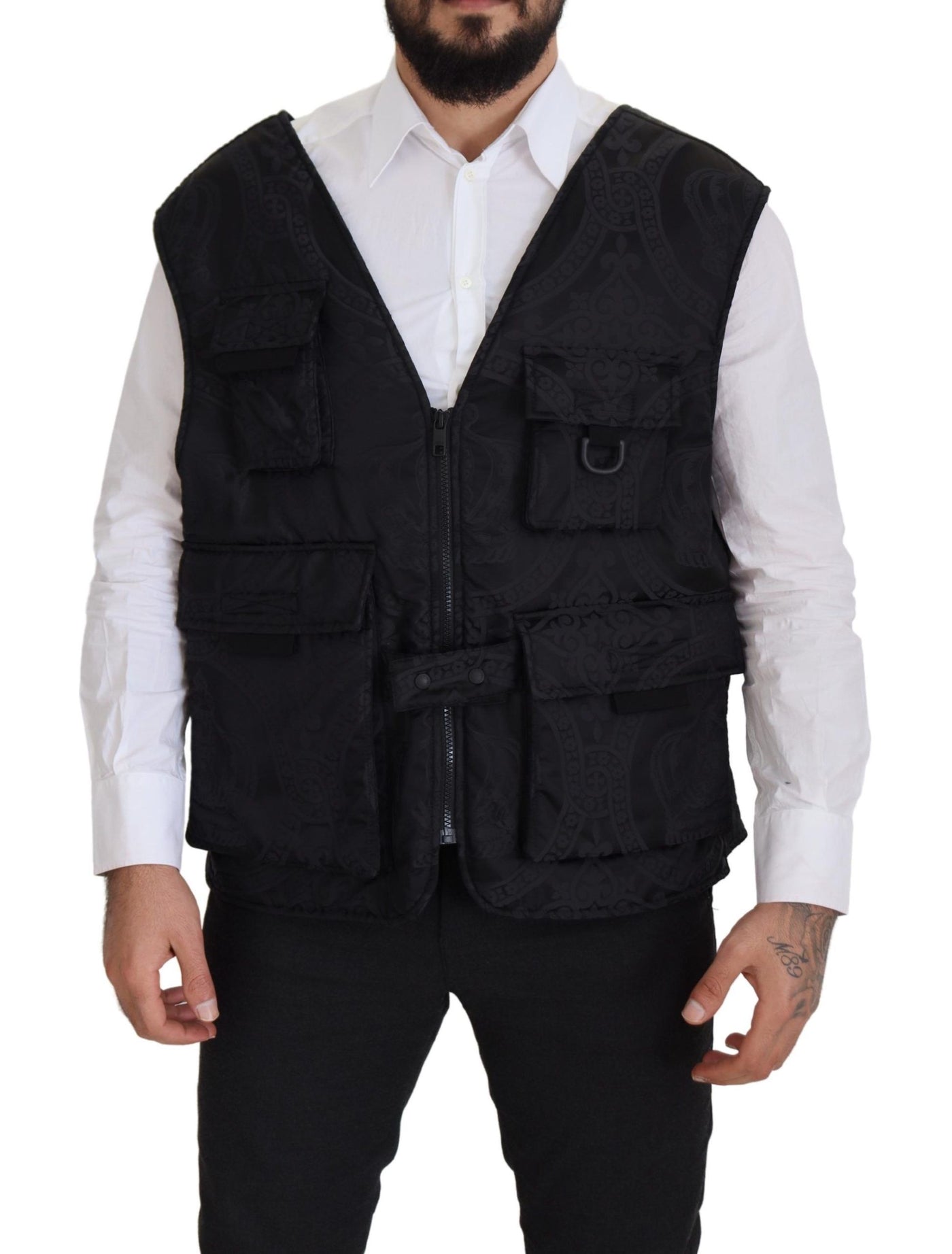 Dolce & Gabbana Schwarze ärmellose Jacke aus Nylon mit Reißverschluss
