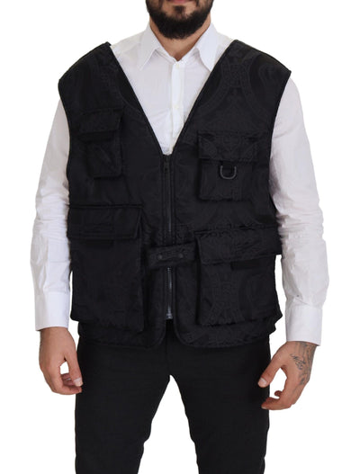 Dolce & Gabbana Schwarze ärmellose Jacke aus Nylon mit Reißverschluss