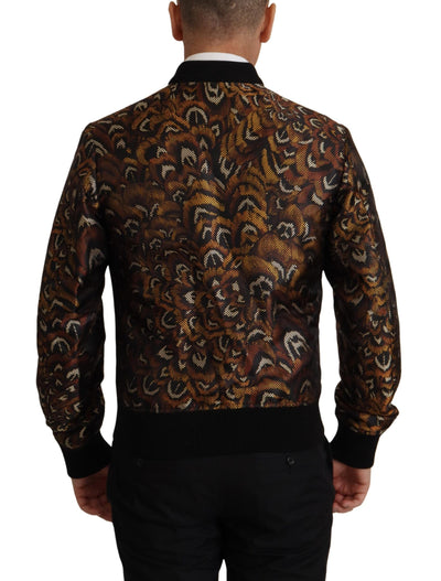 Dolce & Gabbana Braune Feder Blousonjacke mit durchgehendem Reißverschluss