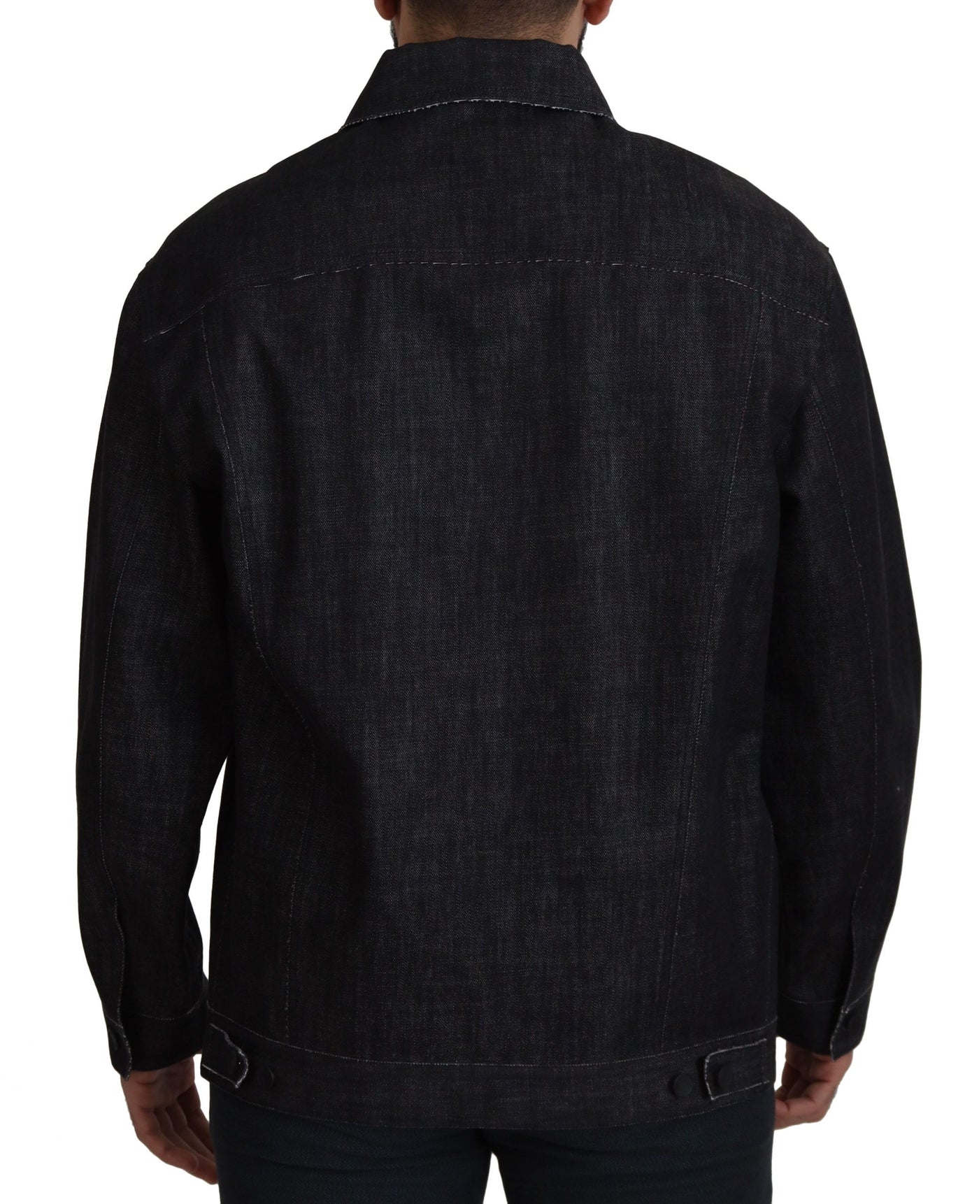 Dolce & Gabbana Schwarze Baumwoll-Denimjacke mit Knopfleiste