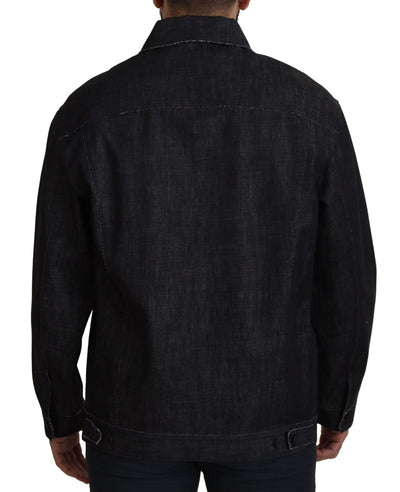 Dolce & Gabbana Schwarze Baumwoll-Denimjacke mit Knopfleiste