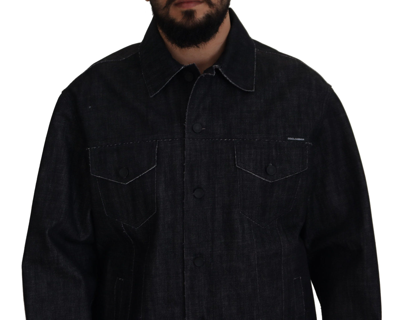 Dolce & Gabbana Schwarze Baumwoll-Denimjacke mit Knopfleiste