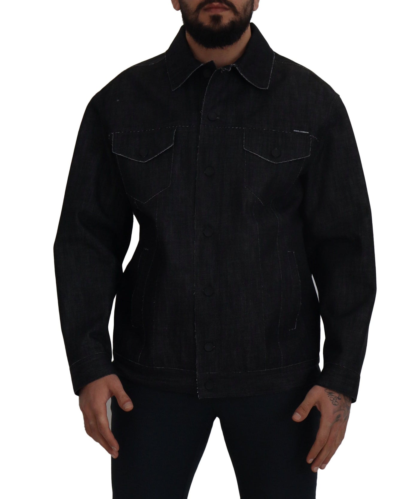 Dolce & Gabbana Schwarze Baumwoll-Denimjacke mit Knopfleiste