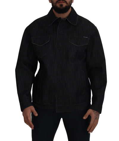 Dolce & Gabbana Schwarze Baumwoll-Denimjacke mit Knopfleiste