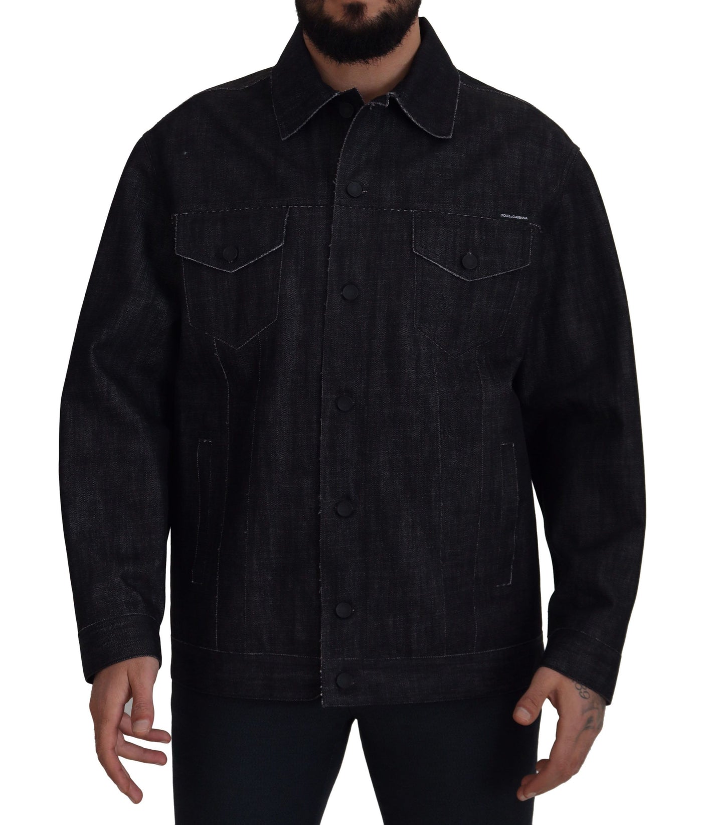 Dolce & Gabbana Schwarze Baumwoll-Denimjacke mit Knopfleiste