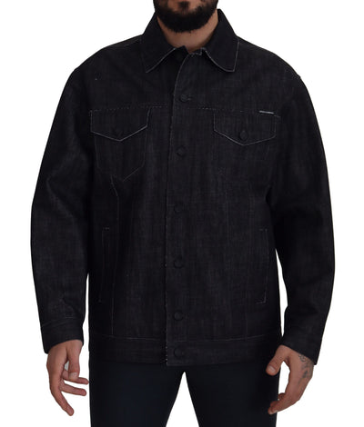 Dolce & Gabbana Schwarze Baumwoll-Denimjacke mit Knopfleiste
