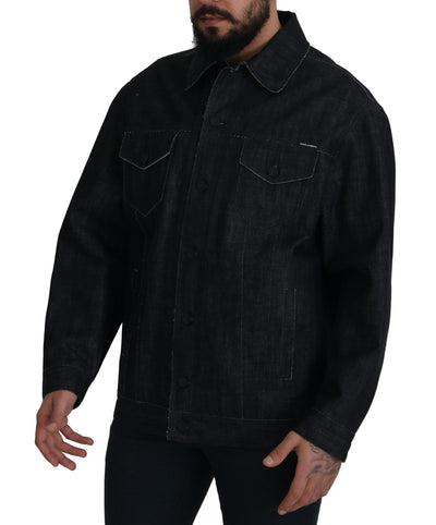 Dolce & Gabbana Schwarze Baumwoll-Denimjacke mit Knopfleiste
