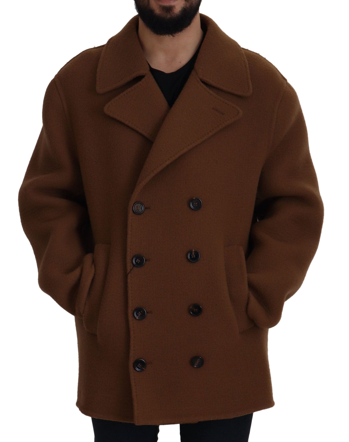 Dolce & Gabbana Brauner Nylonmantel Zweireiher Jacke
