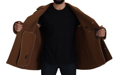 Dolce & Gabbana Brauner Nylonmantel Zweireiher Jacke