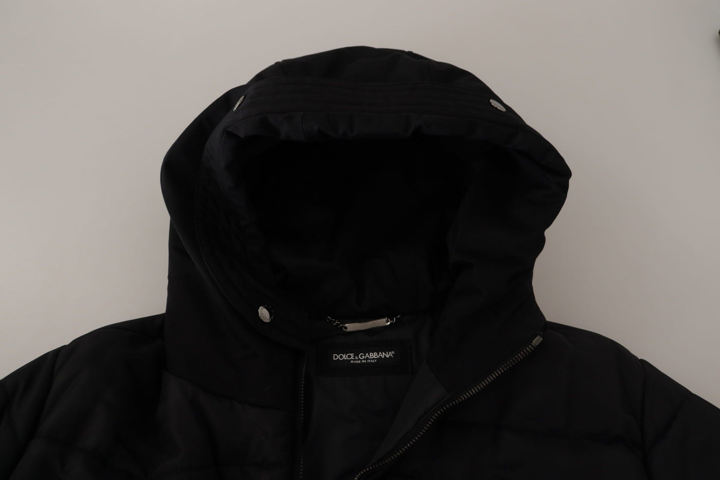 Dolce & Gabbana Schwarzer Nylon-Parka-Mantel mit Kapuze Winterjacke