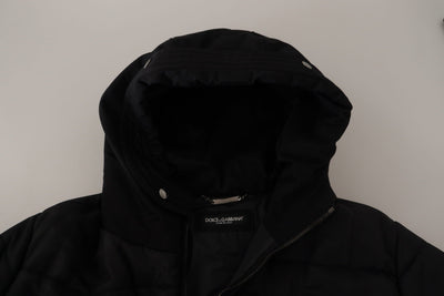 Dolce & Gabbana Schwarzer Nylon-Parka-Mantel mit Kapuze Winterjacke