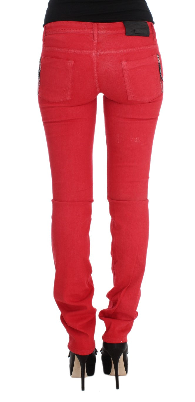Costume National Rote Baumwollmischung Super Slim Fit Jeans