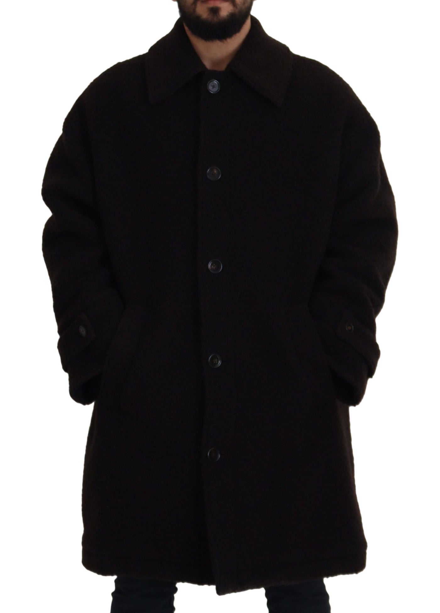 Dolce & Gabbana Schwarzer Alpaka Button Down Trenchcoat Jacke