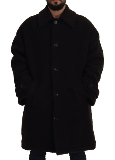 Dolce & Gabbana Schwarzer Alpaka Button Down Trenchcoat Jacke