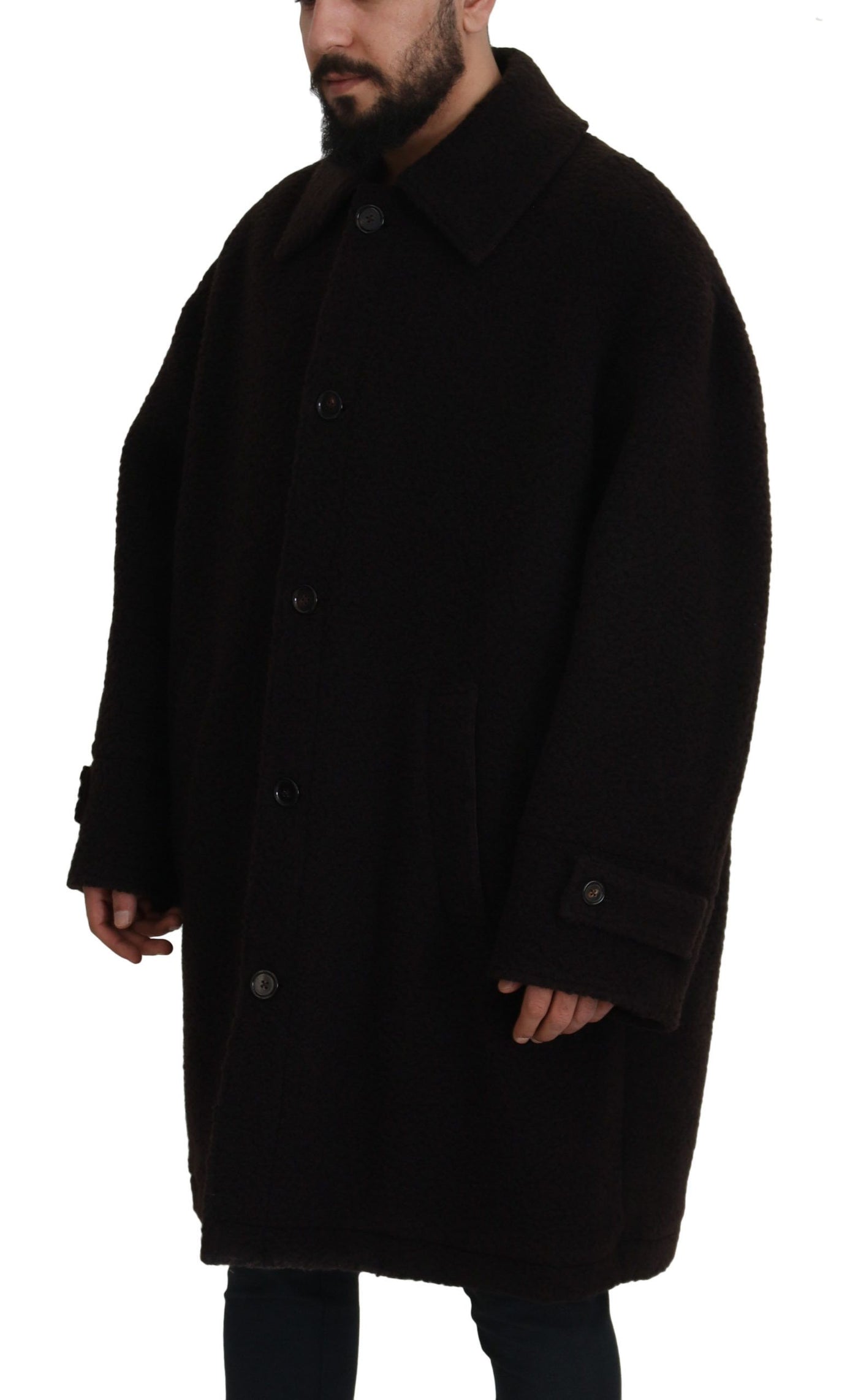 Dolce & Gabbana Schwarzer Alpaka Button Down Trenchcoat Jacke