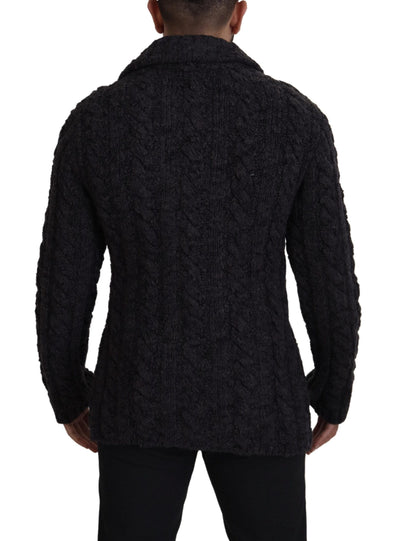 Dolce & Gabbana Schwarzer Wollstrickmantel Jacke mit zwei Brüsten