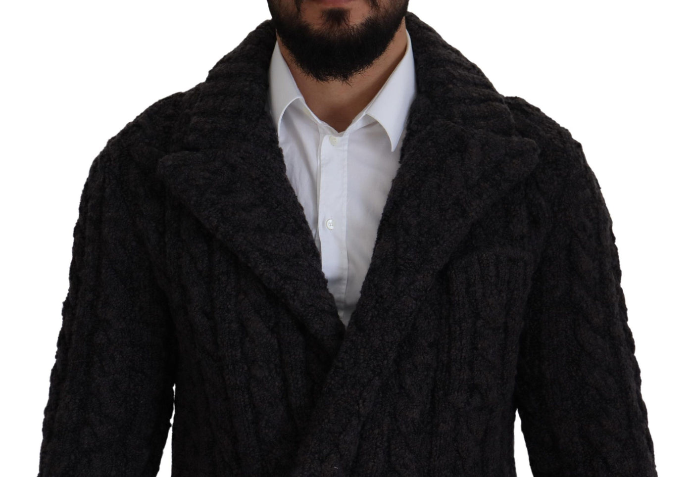 Dolce & Gabbana Schwarzer Wollstrickmantel Jacke mit zwei Brüsten