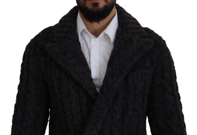 Dolce & Gabbana Schwarzer Wollstrickmantel Jacke mit zwei Brüsten