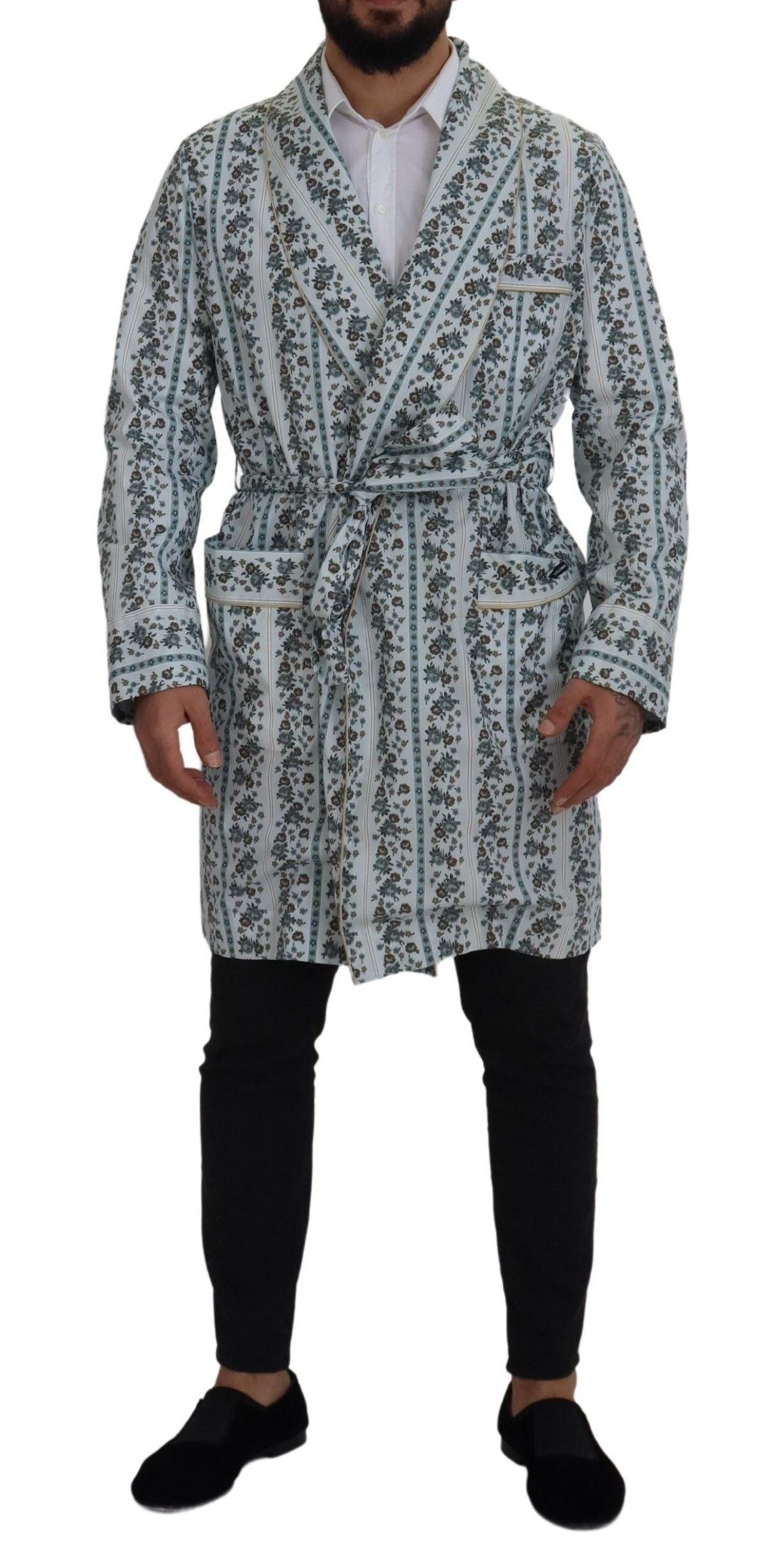 Dolce & Gabbana Blauer geblümter Bademantel aus Baumwolle Jacke