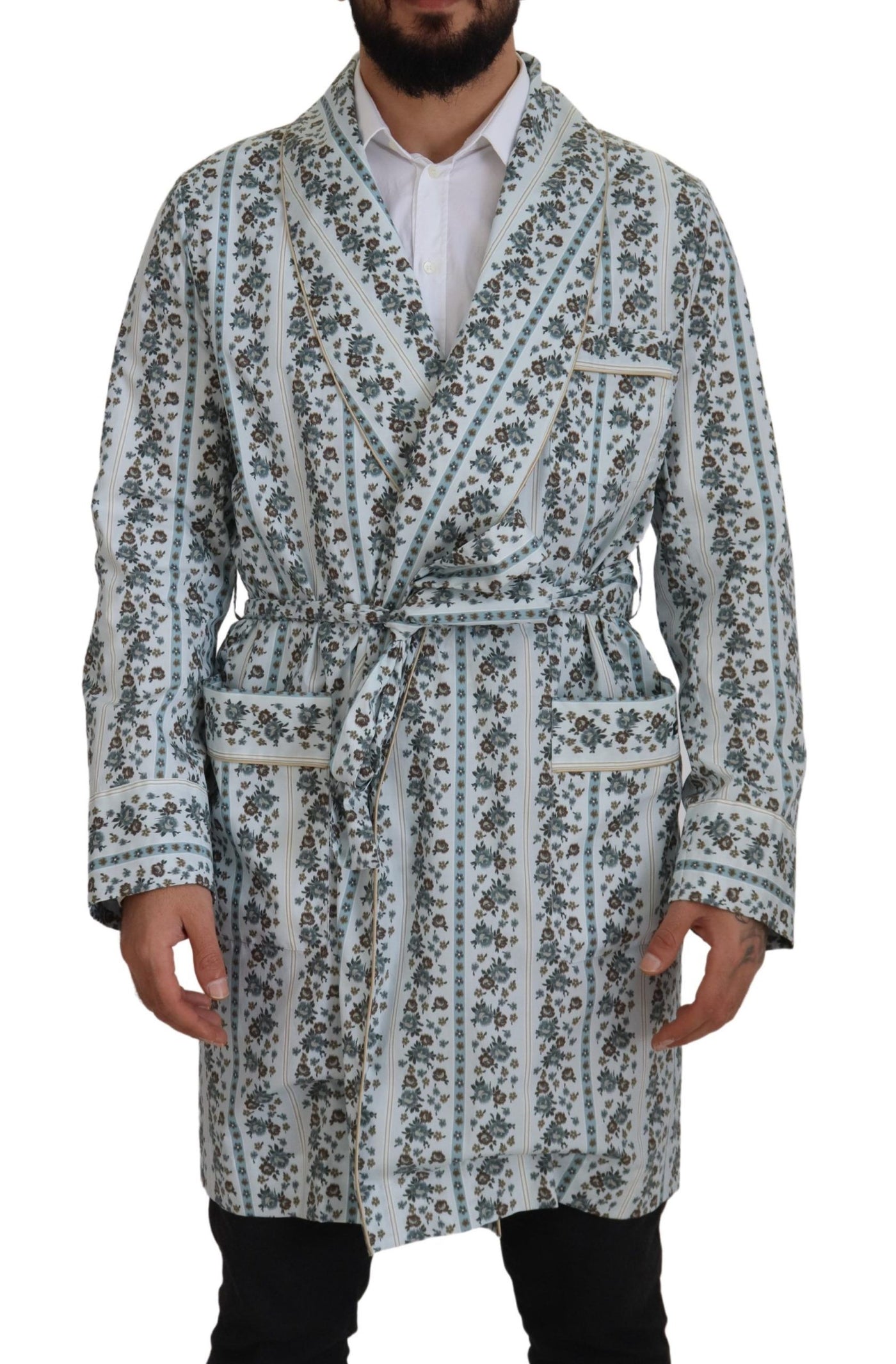 Dolce & Gabbana Blauer geblümter Bademantel aus Baumwolle Jacke