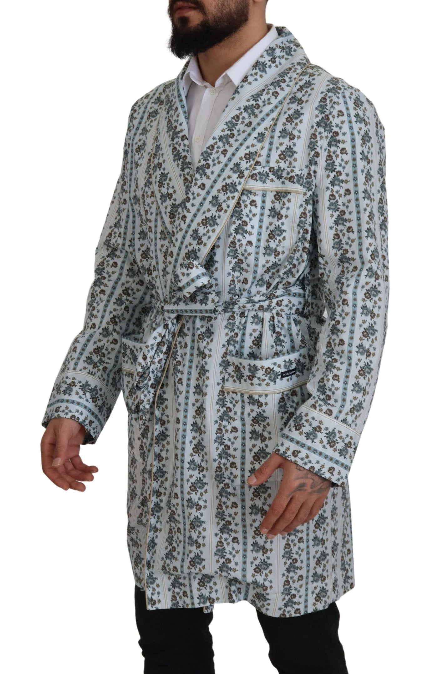Dolce & Gabbana Blauer geblümter Bademantel aus Baumwolle Jacke