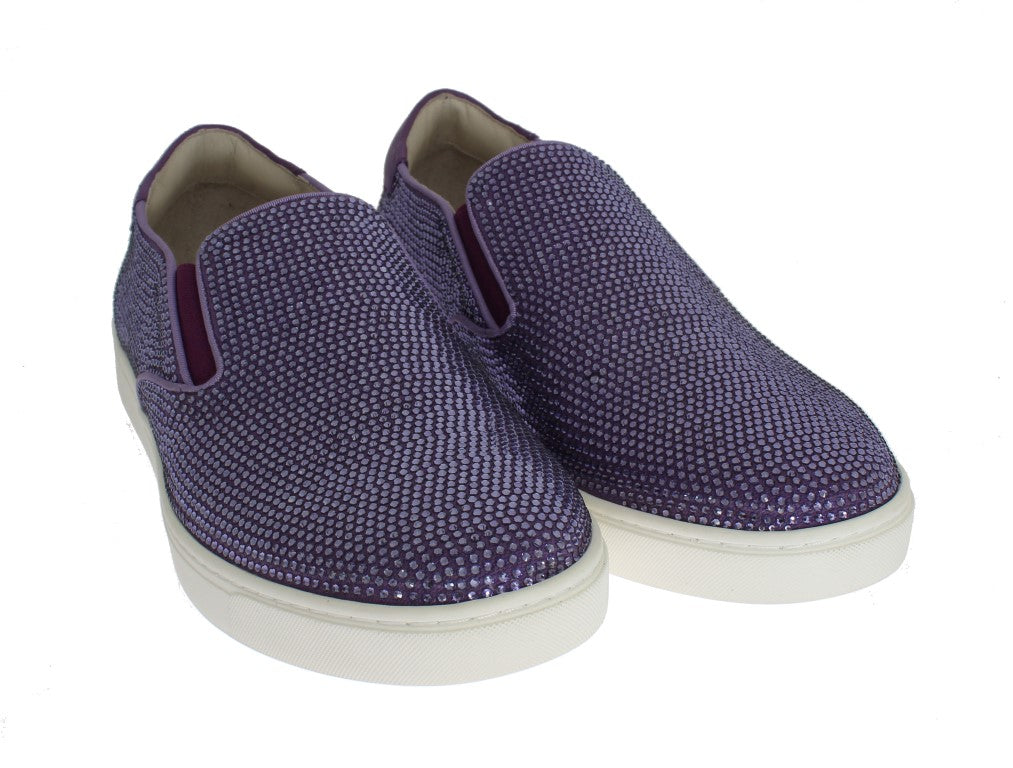 Dolce & Gabbana Lila Strass Canvas Logo Sneakers