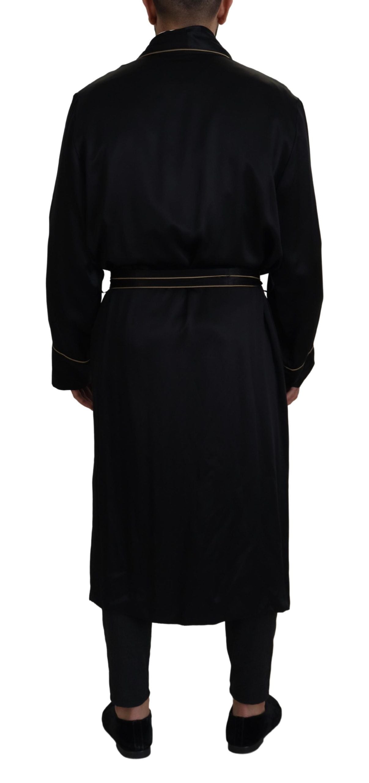 Dolce & Gabbana Schwarzer Robenmantel aus 100% Seide Wickeljacke