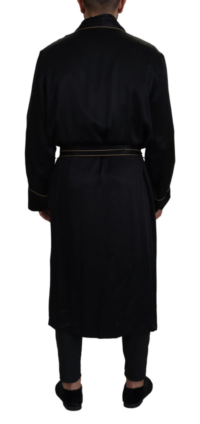 Dolce & Gabbana Schwarzer Robenmantel aus 100% Seide Wickeljacke