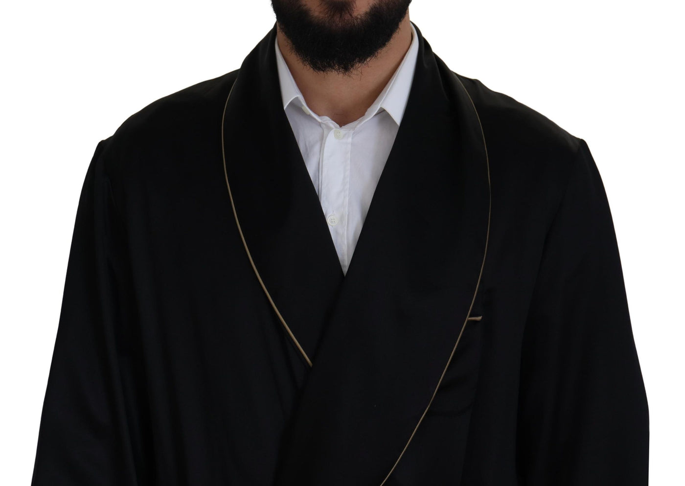 Dolce & Gabbana Schwarzer Robenmantel aus 100% Seide Wickeljacke