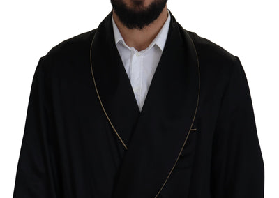 Dolce & Gabbana Schwarzer Robenmantel aus 100% Seide Wickeljacke