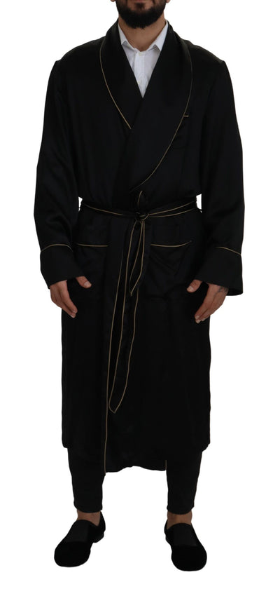 Dolce & Gabbana Schwarzer Robenmantel aus 100% Seide Wickeljacke