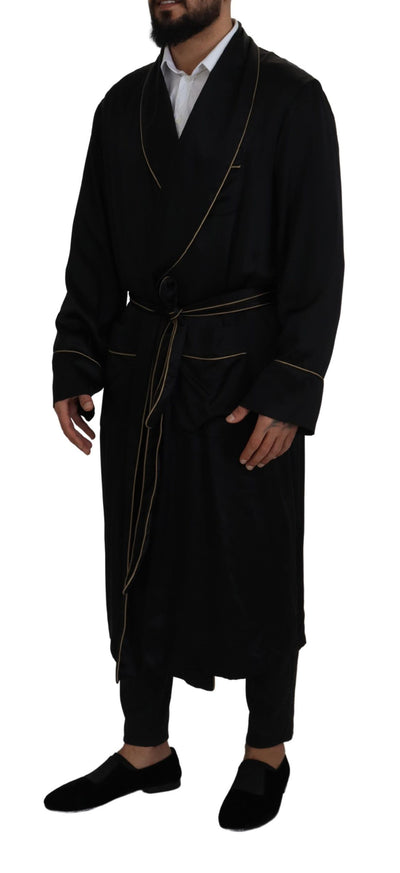 Dolce & Gabbana Schwarzer Robenmantel aus 100% Seide Wickeljacke