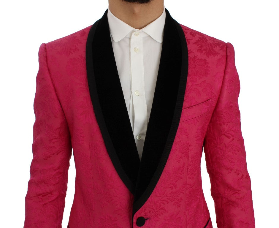 Dolce & Gabbana Rosa Brokatjacke mit Blumenmuster und schmalem Blazer