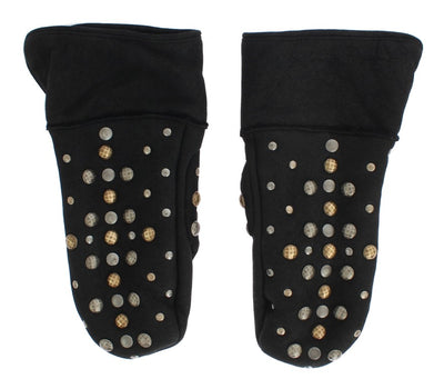 Dolce & Gabbana Graue Woll-Shearling-Handschuhe mit Nieten