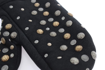 Dolce & Gabbana Graue Woll-Shearling-Handschuhe mit Nieten